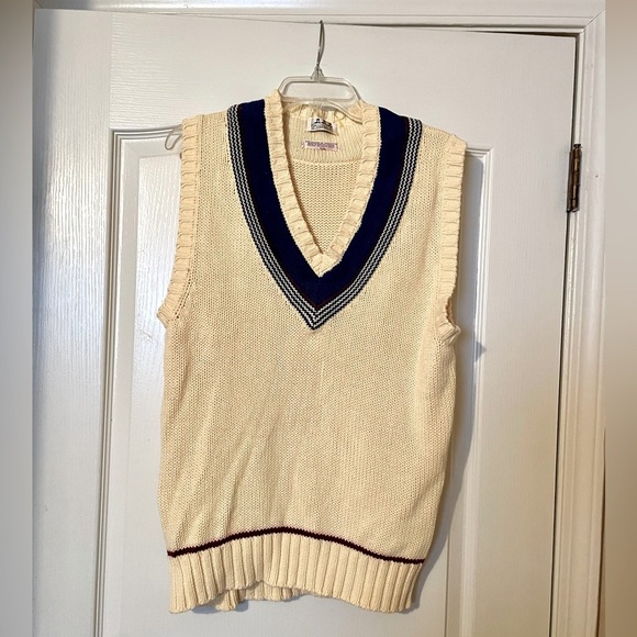 The Rogue & Good Company Sweater Vest Vintage 90s Cream Navy Size L Academia - Picture 1 of 4